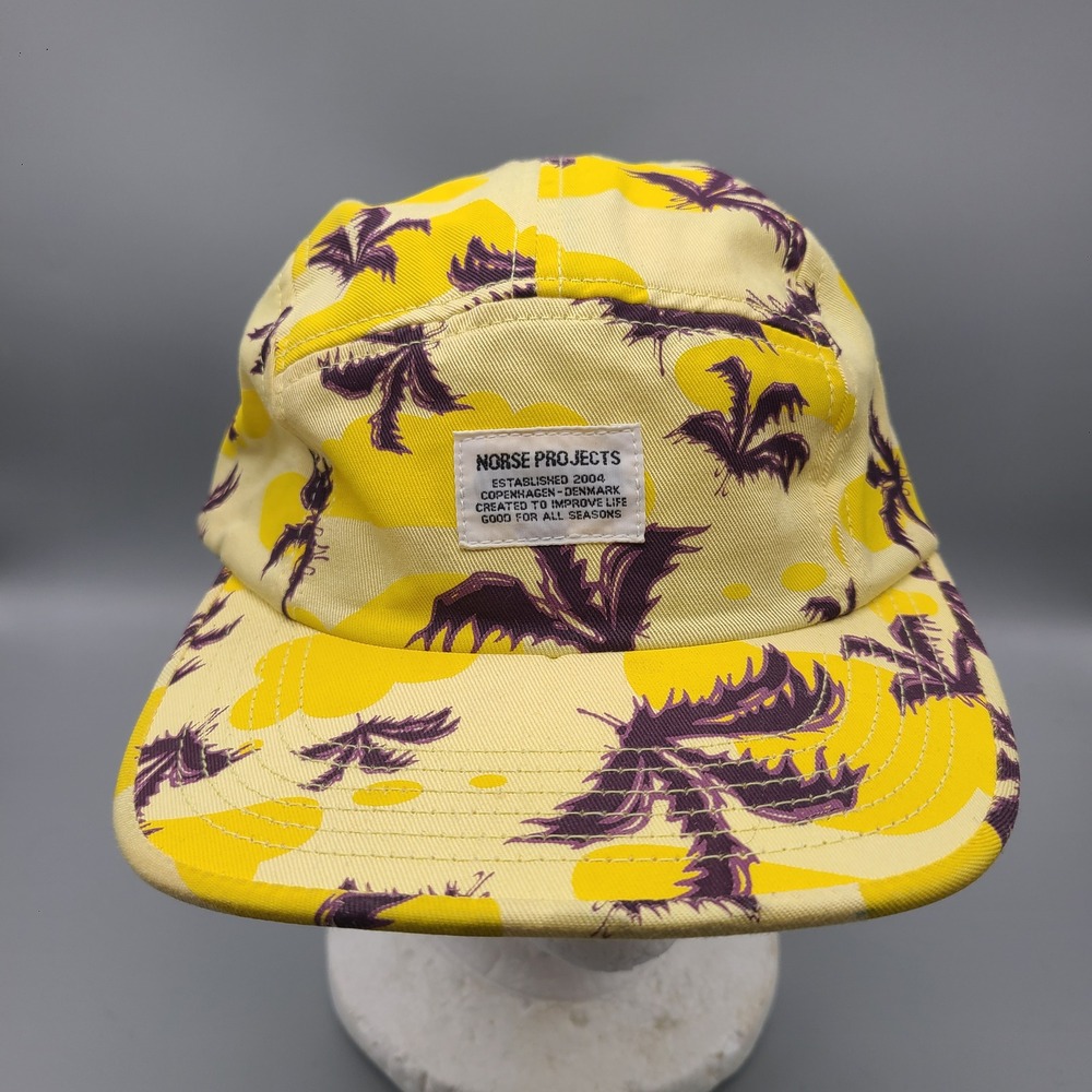 Norse Projects x Erik Parker Bye Bye Babylon 5 Panel Hat Yellow Purple Palm Tree